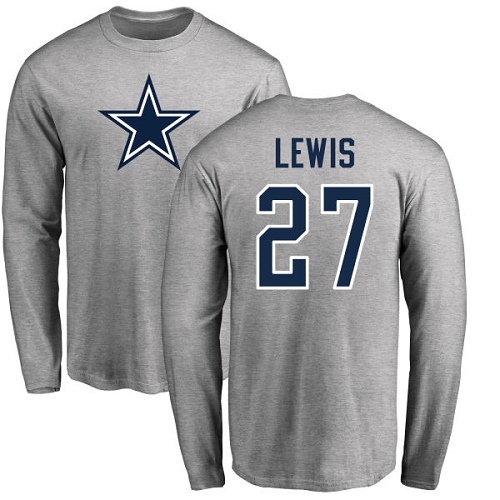 Men Dallas Cowboys Ash Jourdan Lewis Name and Number Logo #27 Long Sleeve Nike NFL T Shirt